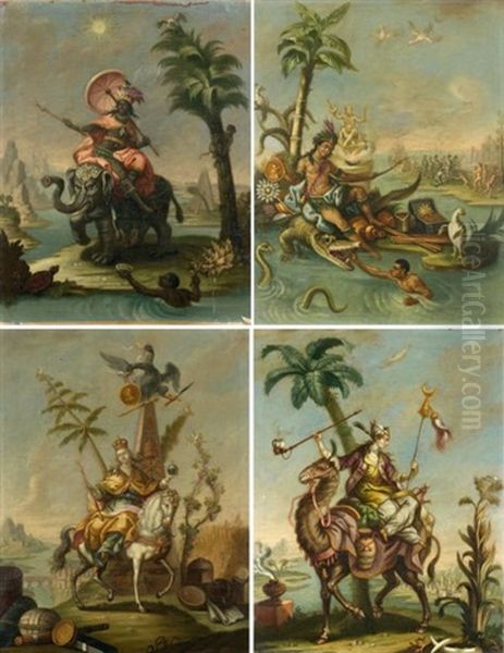 Les Quatre Continents (suite Of 4) Oil Painting by Jean-Baptiste Hilaire