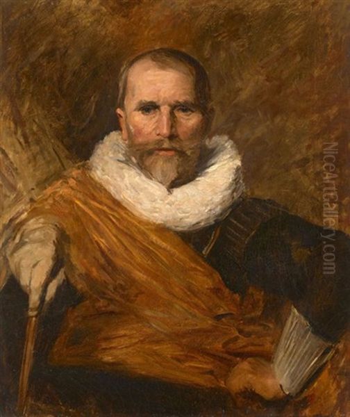 Autoportrait Presume Sous Les Traits Colonel Johan Claesz. Loo, D'apres Frans Hals Oil Painting by Ernst Hildebrand