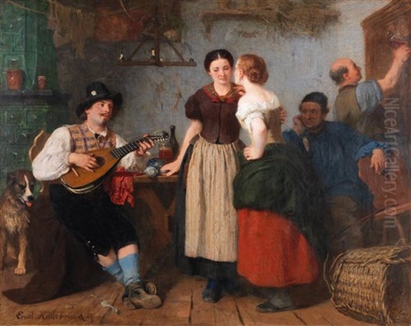 Group In A Tyrolean Tavern Oil Painting by Ernst Hildebrand