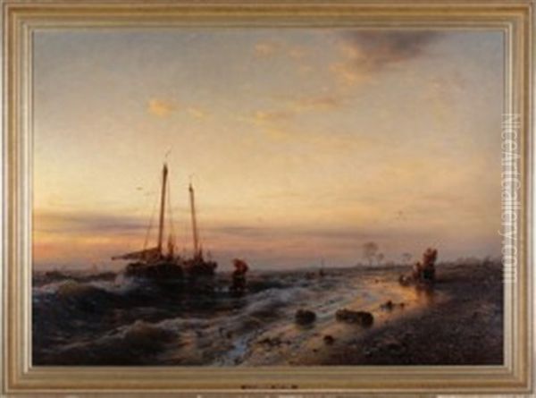 Frischer Fang Oil Painting by Eduard Hildebrandt