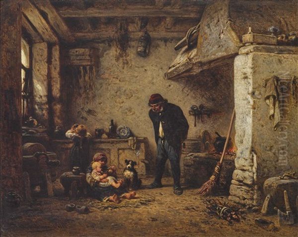 Besuch Beim Grosvater Oil Painting by Eduard Hildebrandt