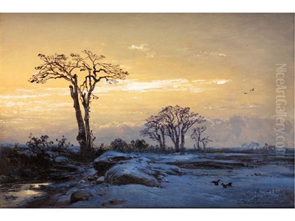 Winterlandschaft In Der Dammerung Oil Painting by Eduard Hildebrandt