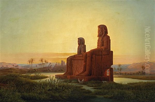 Morgenstimmung An Den Memnon Kolossen Bei Theben Oil Painting by Eduard Hildebrandt