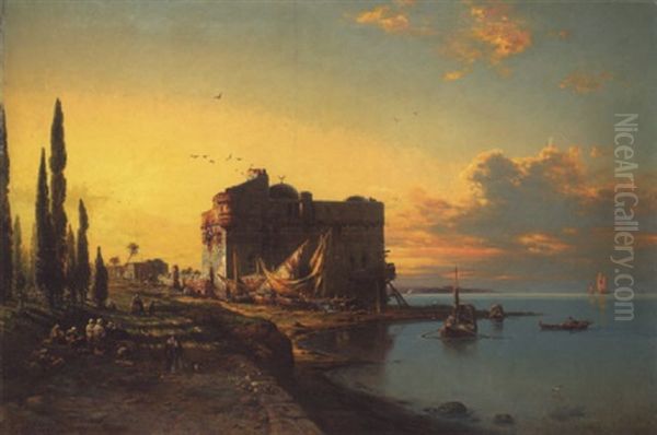 Das Marmarameer Bei Sonnenuntergang Oil Painting by Eduard Hildebrandt