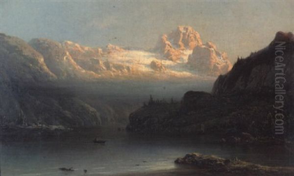 Der Gosausee Mit Dachstein In Abendstimmung Oil Painting by Eduard Hildebrandt