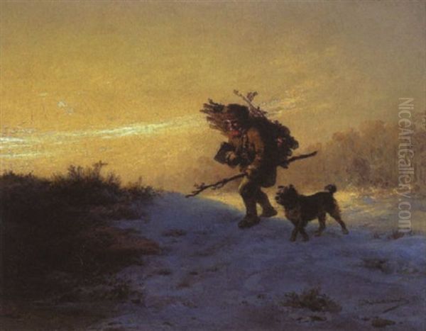 Kleiner Reisigsammler Mit Seinem Hund Oil Painting by Eduard Hildebrandt