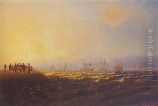 Aufsehen Erregende Einfahrt Einer Russischen Radkorvette In Den Hafen Von Swinemunde Oil Painting by Eduard Hildebrandt