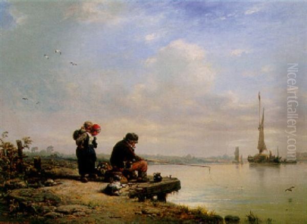 Der Angler Oil Painting by Eduard Hildebrandt