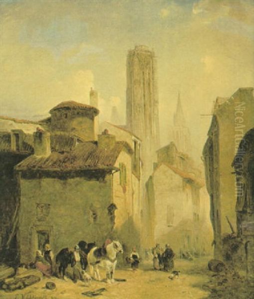 Strase In Rouen Oil Painting by Eduard Hildebrandt