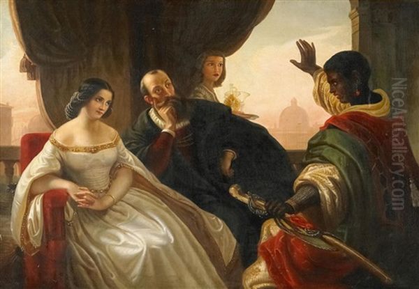 Othello Und Desdemona Oil Painting by Ferdinand-Theodor Hildebrandt