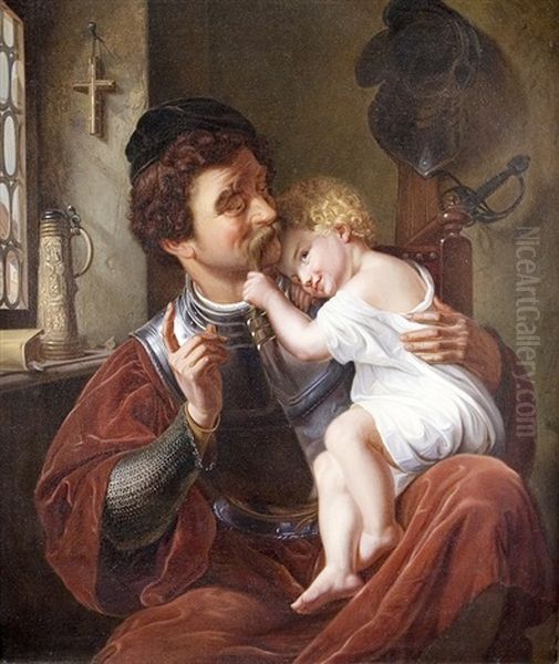 The Knight And His Child Oil Painting by Ferdinand-Theodor Hildebrandt