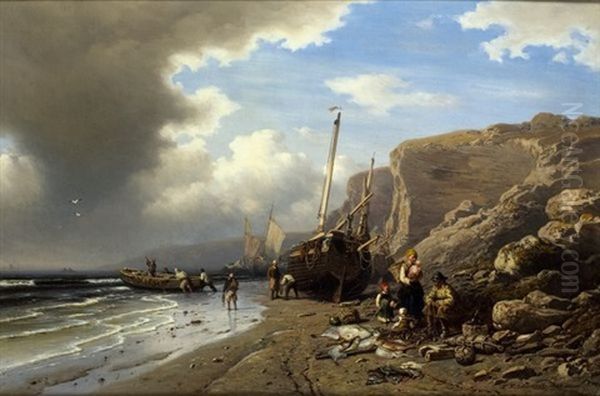 Retour De Peche Oil Painting by Friedrich Fritz Hildebrandt