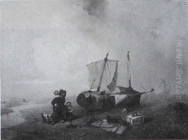 Strandszene Bei Havre Oil Painting by Friedrich Fritz Hildebrandt