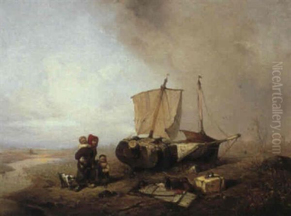 Fishing Boat On Dryland Oil Painting by Friedrich Fritz Hildebrandt