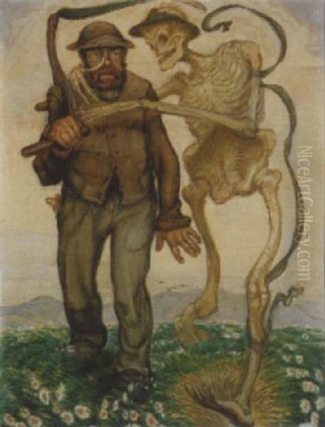 Schnitter Und Tod Oil Painting by Adolf Hildenbrand