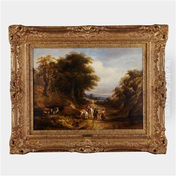 Gypsies Watering Cows Along A Country Road Oil Painting by Richard H. Hilder