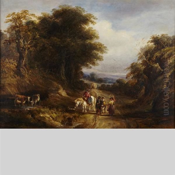 Gypsies Watering Cows Along A Country Road Oil Painting by Richard H. Hilder