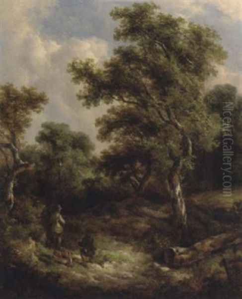 Figures In A Woodland Clearing Oil Painting by Richard H. Hilder