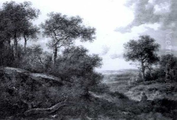 Wooded Landscape With Figure Oil Painting by Richard H. Hilder