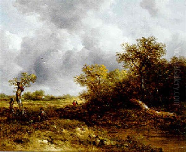 Figures In A Wooded Landscape Oil Painting by Richard H. Hilder