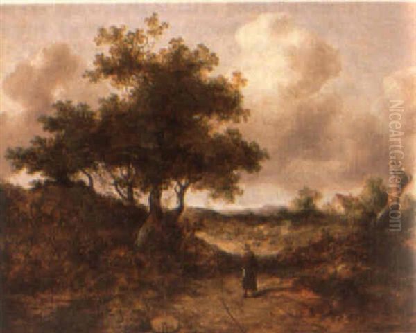 Landscape With Figure On A Path Oil Painting by Richard H. Hilder