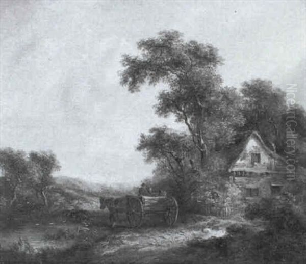 Landscape With A Cart By A Cottage Oil Painting by Richard H. Hilder