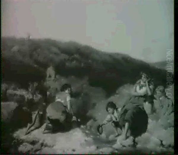 Children Collecting Water At An Upland Spring Oil Painting by Richard H. Hilder