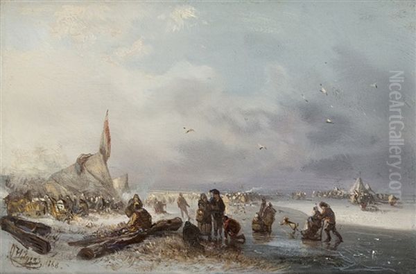 Lively Scene On The Ice Oil Painting by Carl Hilgers