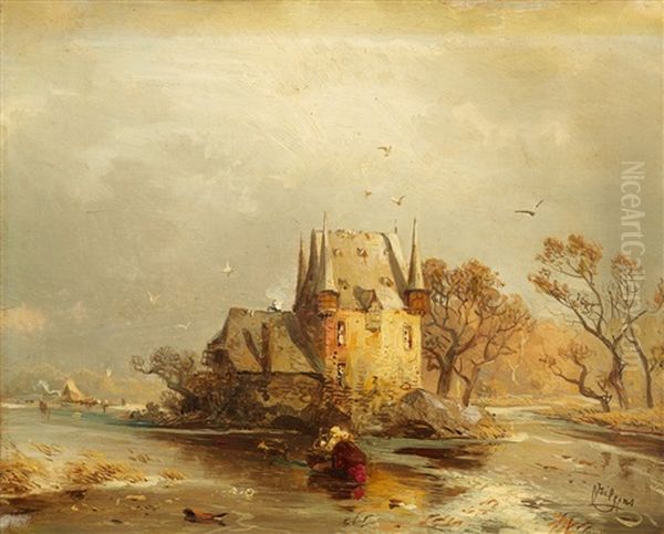 Strauweiler Castle Near Altenberg Oil Painting by Carl Hilgers