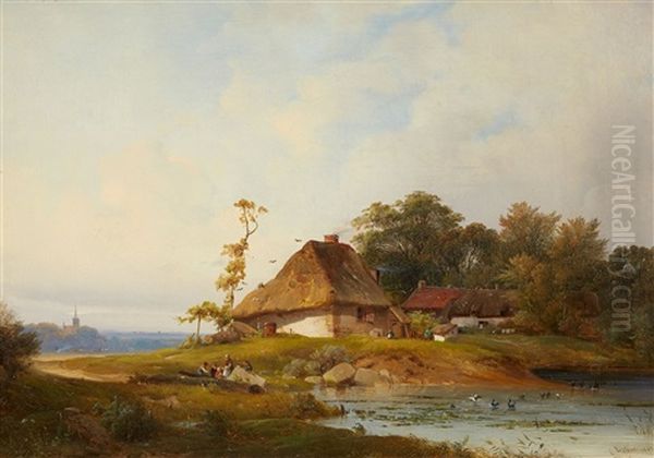 Landscape With A Farm Oil Painting by Carl Hilgers