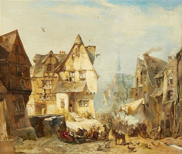 The Village Square Oil Painting by Carl Hilgers