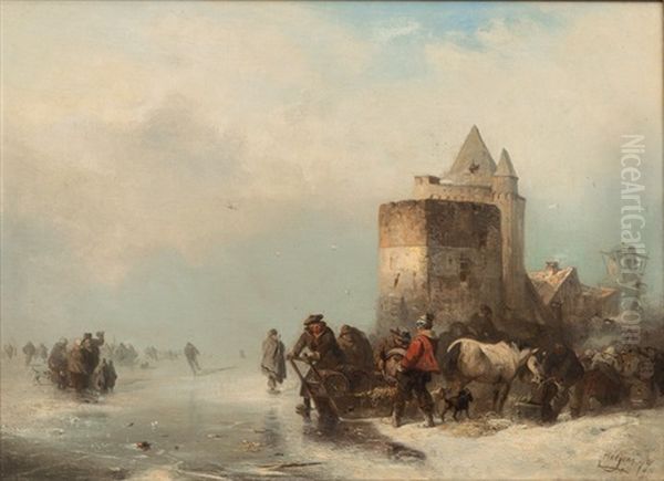 Market At A Frozen Lake Oil Painting by Carl Hilgers