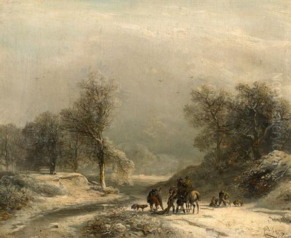 Jagdgesellschaft Im Winterwald Oil Painting by Carl Hilgers