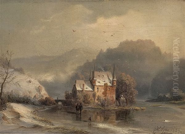 Schloss Strauweiler Bei Altenberg Im Winter Oil Painting by Carl Hilgers