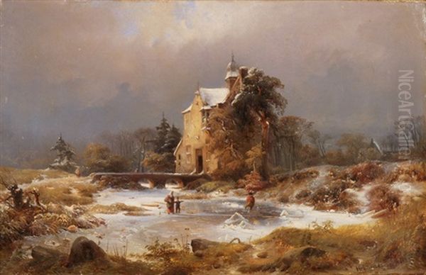 Winterlandschaft Oil Painting by Carl Hilgers