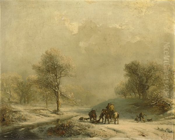 Winterlandschaft Mit Jagern Oil Painting by Carl Hilgers