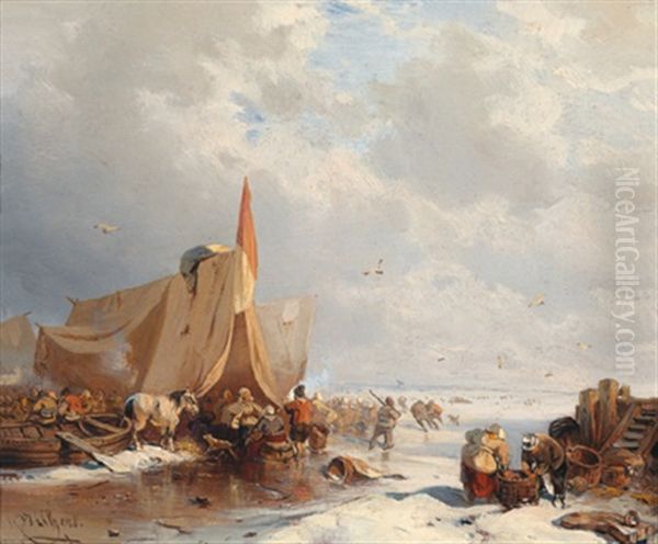 Hollandisches Eisvergnugen, Ruckseitig Ortsangabe Dordrecht /holland Oil Painting by Carl Hilgers