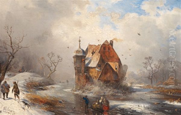 Winterlandschaft Mit Einer Wasserburg Oil Painting by Carl Hilgers