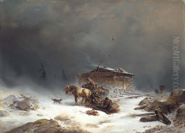 Gathering Wood In A Winter Landscape Oil Painting by Carl Hilgers