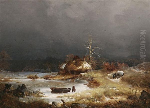 Stiller Wintertag Oil Painting by Carl Hilgers