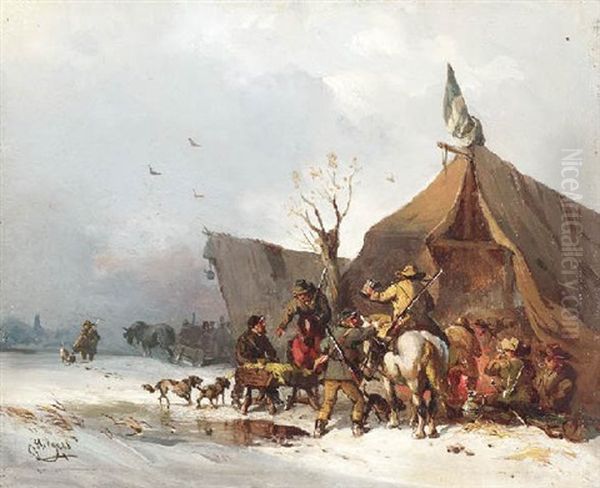 Soldner Bei Einem Winterlichen Zeltlager Oil Painting by Carl Hilgers