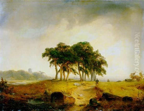 Weite Landschaft Mit Windmuhle Oil Painting by Carl Hilgers