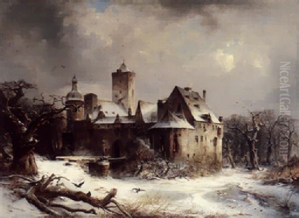 Grose Winterlandschaft Mit Schlos Oil Painting by Carl Hilgers