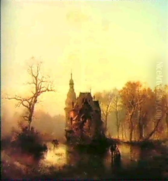 Wasserchloss In Winterlandschaft Oil Painting by Carl Hilgers