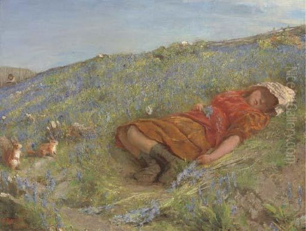 Asleep In The Meadow Oil Painting by Edgar Barclay