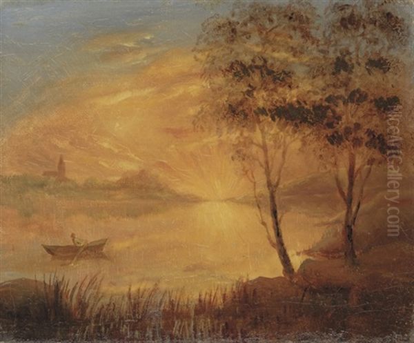 Skanskt Landskap Om Aftonen Strax Efter Solens Nedgang - Evening Landscape After Sunset, Skane Oil Painting by Carl Fredrik Hill