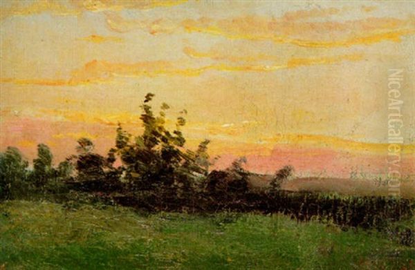 Landskap I Solnedgang Oil Painting by Carl Fredrik Hill