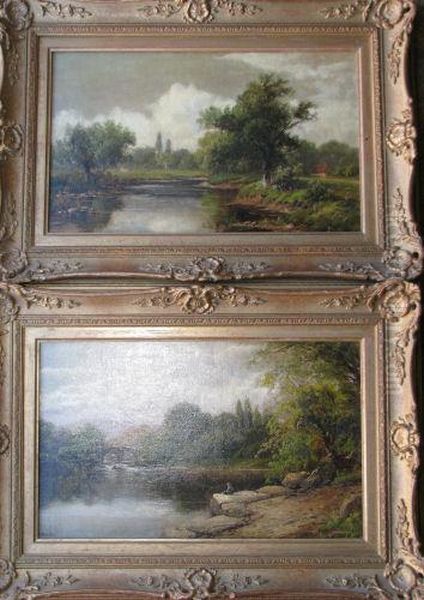 River Landscapes Depicting Fishermen Oil Painting by John Barclay