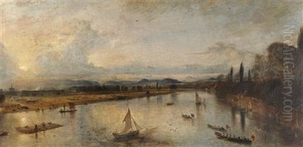 Perth, Sunset, The Celebrations For The Visit Of Queen Victoria Oil Painting by David Octavius Hill