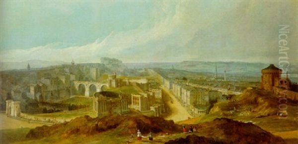 Edinburgh From Calton Hill Oil Painting by David Octavius Hill